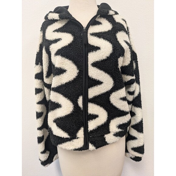 Asos Black And White Scribble Borg Teddy Fleece Hoodie sz 10 Funky Punk - Picture 6 of 13